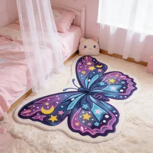 Dreamy Starry Butterfly Shaped Carpet, Cute Plush Bedroom Rug, Butterfly Area Rug, Soft Puffy Home Decor Mat, Suitable for Living Room, Lounge, Balcony, Bathroom