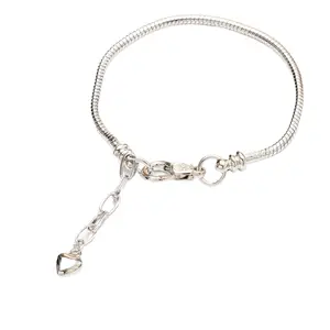 Snake Chain Bracelets with Heart Lobster Stainless Steel Clasp Extender Chain for Pandora Charm Bead Women Mom Daughter Birthday