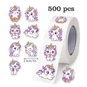 500pcs Unicorn Funny Stickers Roll, 1 Inch Animal Labels for Teachers & Parents, Classroom School Decorations, Back-To-School Gifts, Vinyl Adhesive Stickers