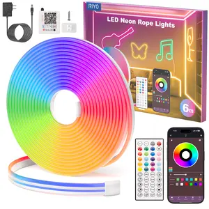 RGB Neon Rope Lights 20FT, App & Remote Control, Music Sync LED Strip Lights, IP67 Waterproof Flexible Lights for Bedroom, Gaming Room, Party & Outdoor Decor,