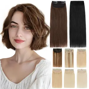 8-12 Inch Short Clip in Hair Extensions 100% Human Hair 1PCS 2 Clips Clip in Hairpieces For Women Adding Volume -Natural Black