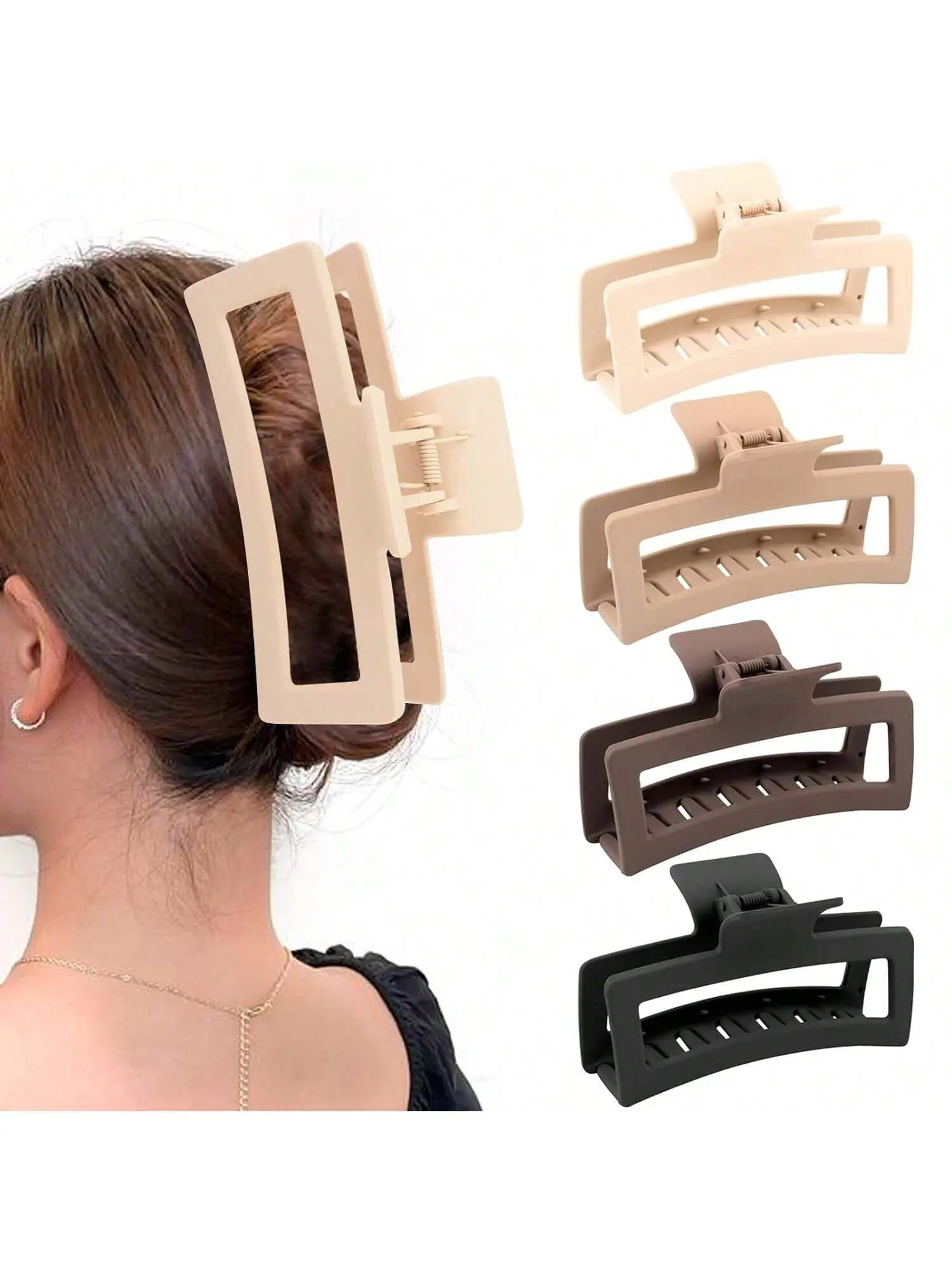 5 Inch Extra Large Claw Clips for Thick Hair, 4 Pack Xl Jumbo Hair Clips, Non-Slip Rectangle Clips for Women, Neutral Color, Strong Hold, Hair Clips for Styling, Claw Grip