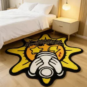 Fashion Creative Colorblock Sun Print Carpet, Casual Style Plush Rug, Soft Area Rug for Living Room Bedroom Balcony, Easy Care Large Area Mat, Home Decor Rug