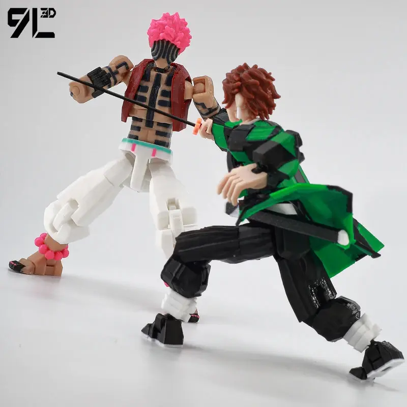 3D Printed Demon Slayer Collectible Action Figures - Akaza & Tanjiro Kamado Articulated 13-Movable Mannequin Toys, 9L, Approx 14cm/5.5in, Anime & Manga Decor, Ideal Gift for Fans
