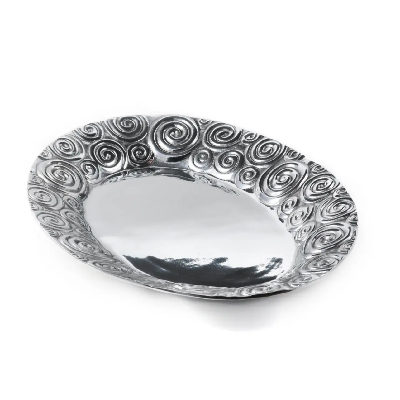 Oval Tray with spiral design made of Mexican pewter Plates