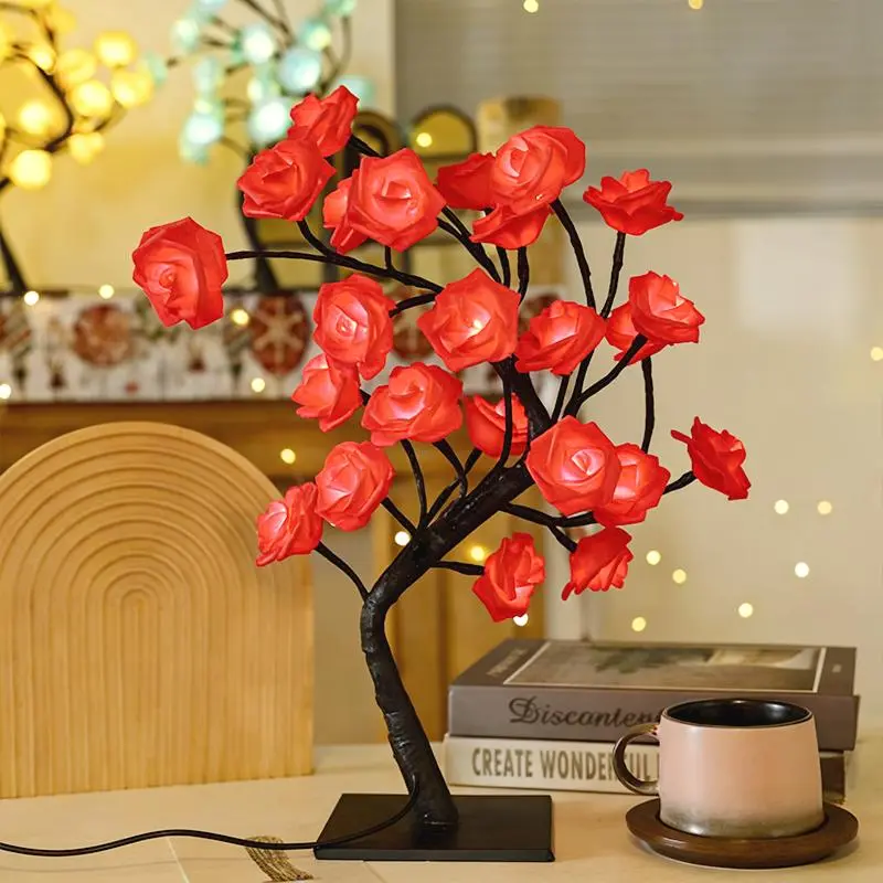 LED Valentine Rose Glow Tree Lights - Plastic Body, Rose-Tree Sparkle, Bedroom Mood Light, Birthday Giftready, Anniversary Decor for Home Party Festive Supplies