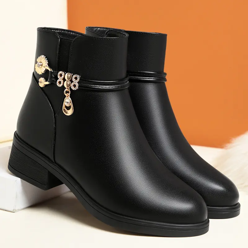 Women's Thermal Insulated Insole Winter Boots Chunky Heel Slip-On Ankle Boots with Zipper Closure Faux Cover Upper Cushioned Sole Warm Round-Toe Design with Plush Lining All-Season Brown Boots for Elderly Mothers Christmas Birthday Gift Non-Sli