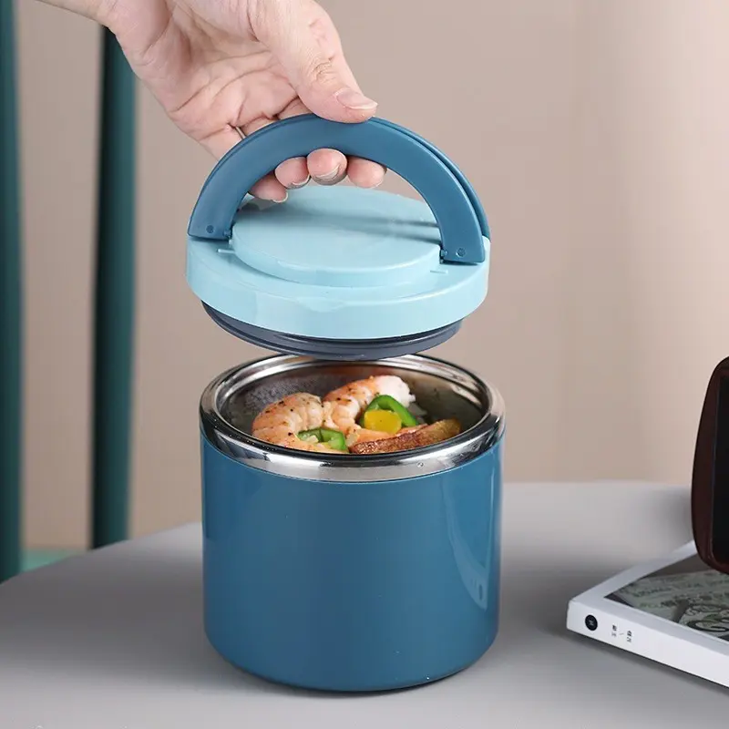 round insulated lunch box, Insulated Lunchbox, with handle soup & rice container Large Capacity 630ML food-grade stainless steel food jar durable thickened insulated lunch container for office workers travel portable lunch box