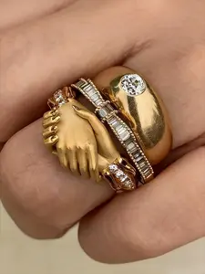 3-Piece Vintage Butterfly Knot Copper Sparkling Zircon Inlay Stackable Rings Set, Creative Design Party Vacation Jewelry for Women