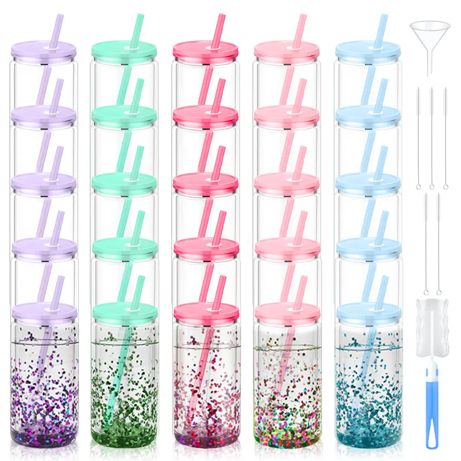 HILAKE 25pcs 16oz Reusable Double-Wall Clear Plastic Cups.Perfect for office hydration,birthday party DIY decor, essential drinkware for birthday gatherings, graduation events & daily use, ideal gifts for Mother's Day, Valentine's Day & Graduation Season.
