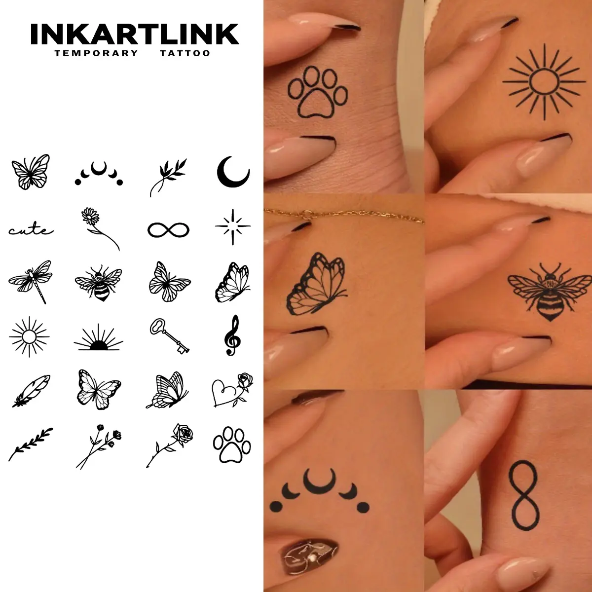 INKARTLINK Tattoo Tech, 2 Sheets Semi-Permanent Temporary Tattoos, Star And Butterfly, Adult Art Design,Lasts 1-2 Weeks, Waterproof, Realistic Look, No Adhesive, No Reflection,For Man And Woman,Ideal for Swimming, Party, Temporary Fake Tattoo, Waterproof