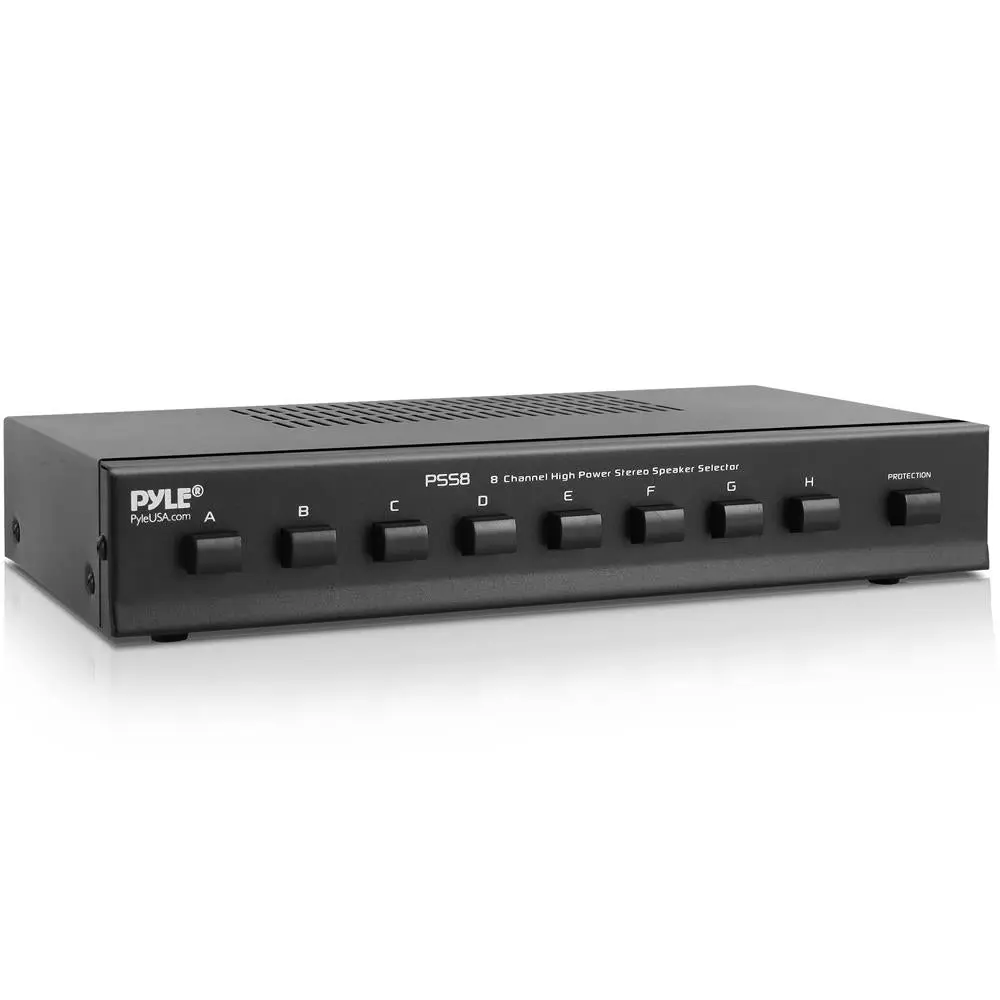 8-Zone Audio Stereo Speaker Selector Switch Box for Amplifiers & Home Audio Systems - Durable, Multi-Channel, Volume Control, 8x25Watts Support, 20Hz-20kHz Range, Speaker Wires Compatible, Overload Protection, Plug-Compatible, High Power, On/Off Switches