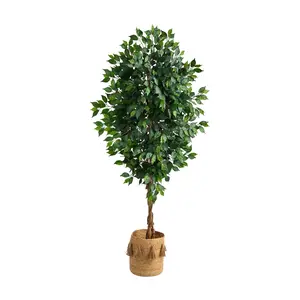 Nearly Natural 6' Ficus w/ Natural Trunk in Jute Planter