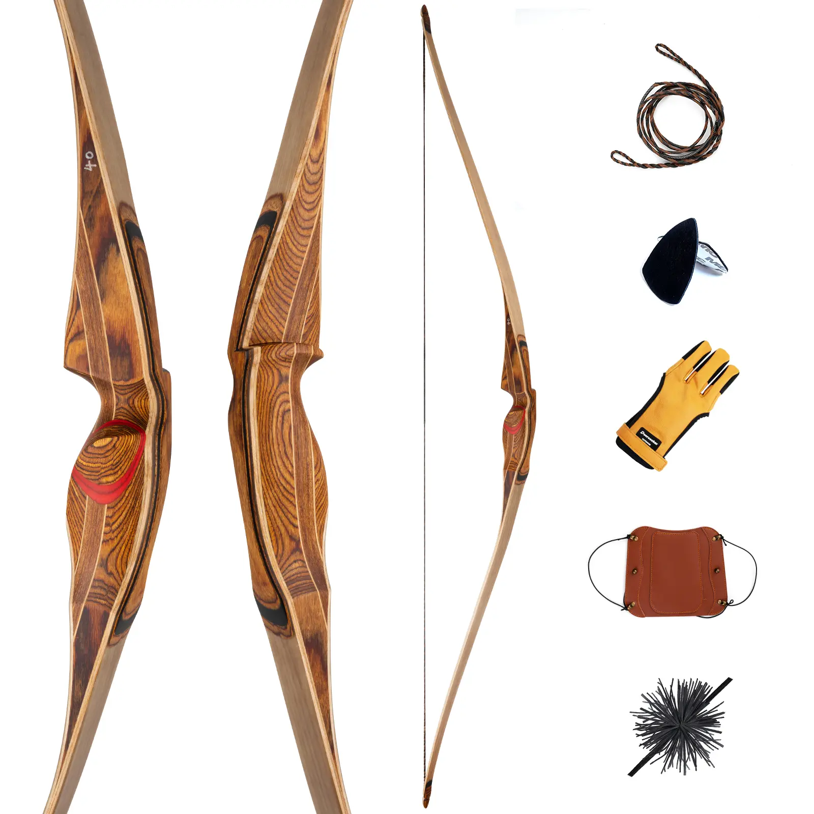 Deerseeker Archery 64" Reflex Deflex Hybrid One-Piece Traditional Longbow with Laminated Bamboo & Clear Fiberglass Limbs Honey Right Hand/Left Hand for Adults 25-60lbs