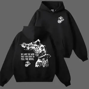 U.S. Marine Corps Sniper Hoodie, Bold Soldier with Rifle Graphic and Kill the Devil Quote 2 Sides, Soft Cotton Blend Tactical Military Pride