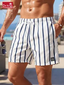 Men's Striped Print Shorts, Regular Fit Casual Comfy Breathable Swim Shorts for Summer, Men's Swimwear for Beach Vacations and Outdoor Activities, Summer Swim Trunks