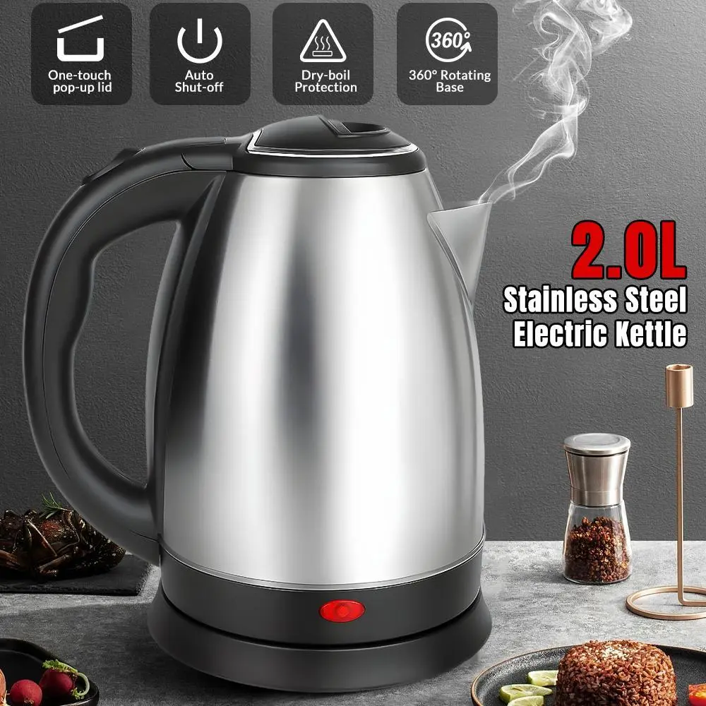 【Summerfinds】2.0L Electric Kettle, 110V 1000W Fast Boiling, One-Touch Lid, Leak-Proof Spout & Comfort Handle, Perfect for Home, Office & Dorm, Power Cord Included