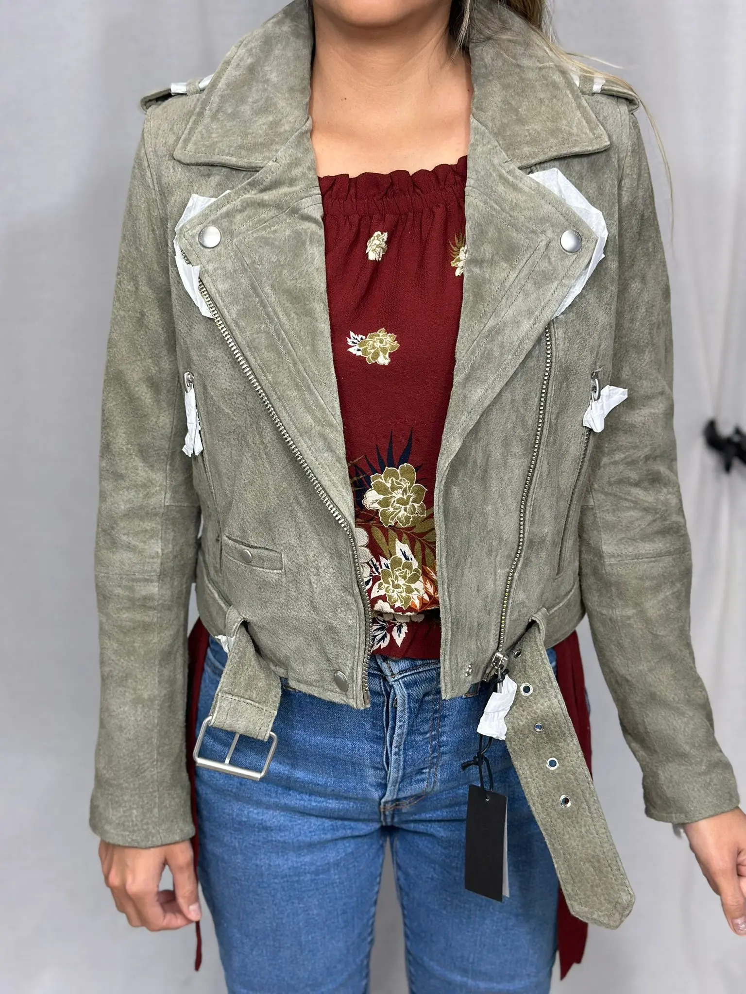 Light green BlankNYC Moto Jacket REAL LEATHER