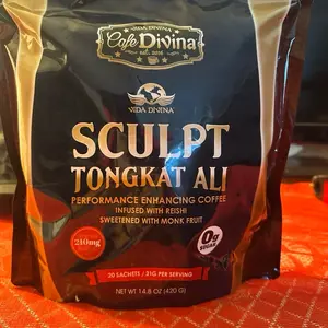 Cafe Divina Sculpt Tongkat Ali Performance Enhancing Coffee Infused with Reishi Sweetened with Monk Fruit 20 Sachets 21g per Serving