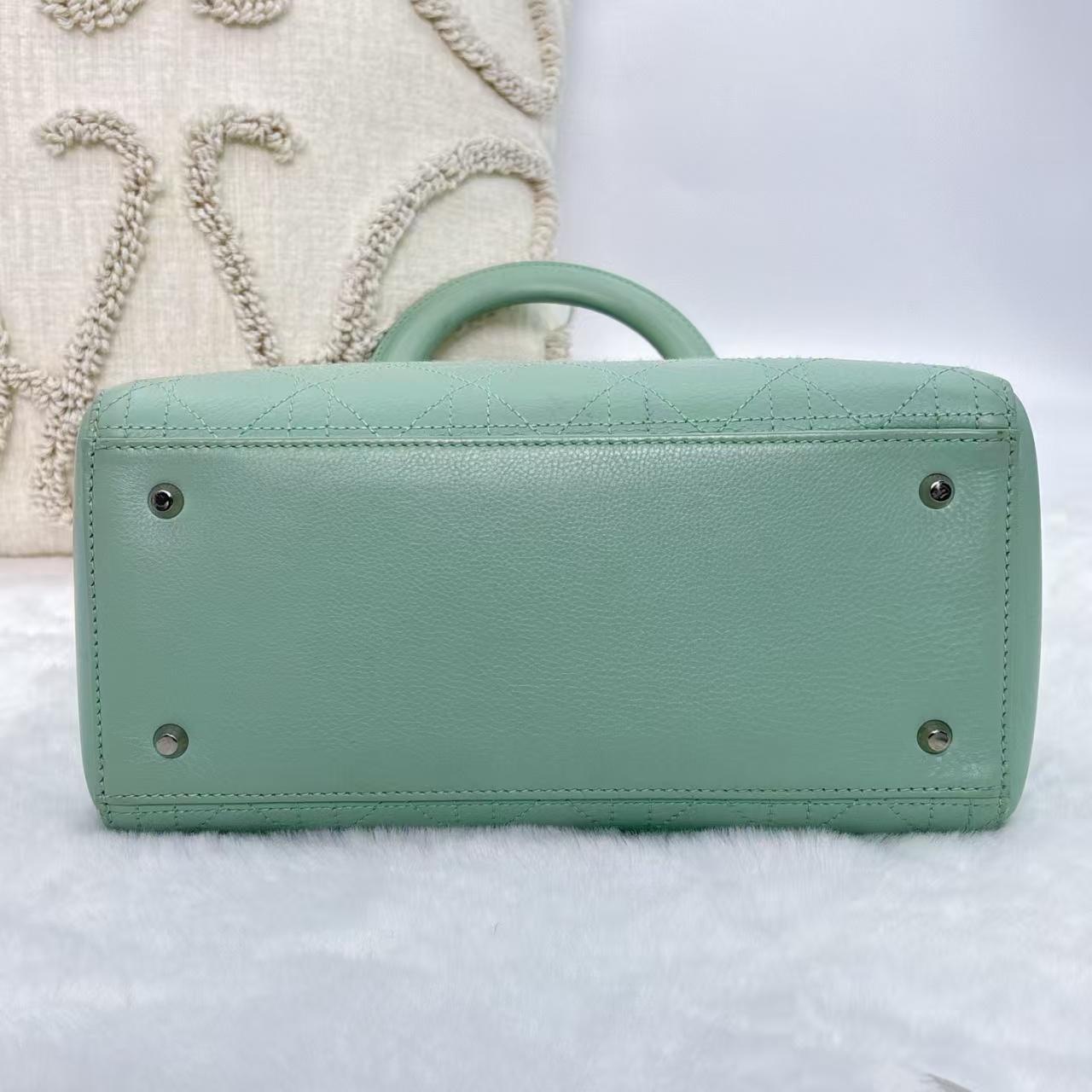 Pre-owned Dior Lady | Mint Green Grained Calfskin Silver Hardware Handbag|19608616