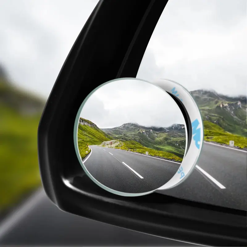 2 Inches 360-Degree Rotatable Convex Car Blind Spot Mirror - Ultra Thin Glass Wide Angle HD Stick-On Rearview Auxiliary Mirror, Slim Frame Driving Safety Auto Body Frame & Bumpers Replacement Part, Universal Fit for All Vehicles