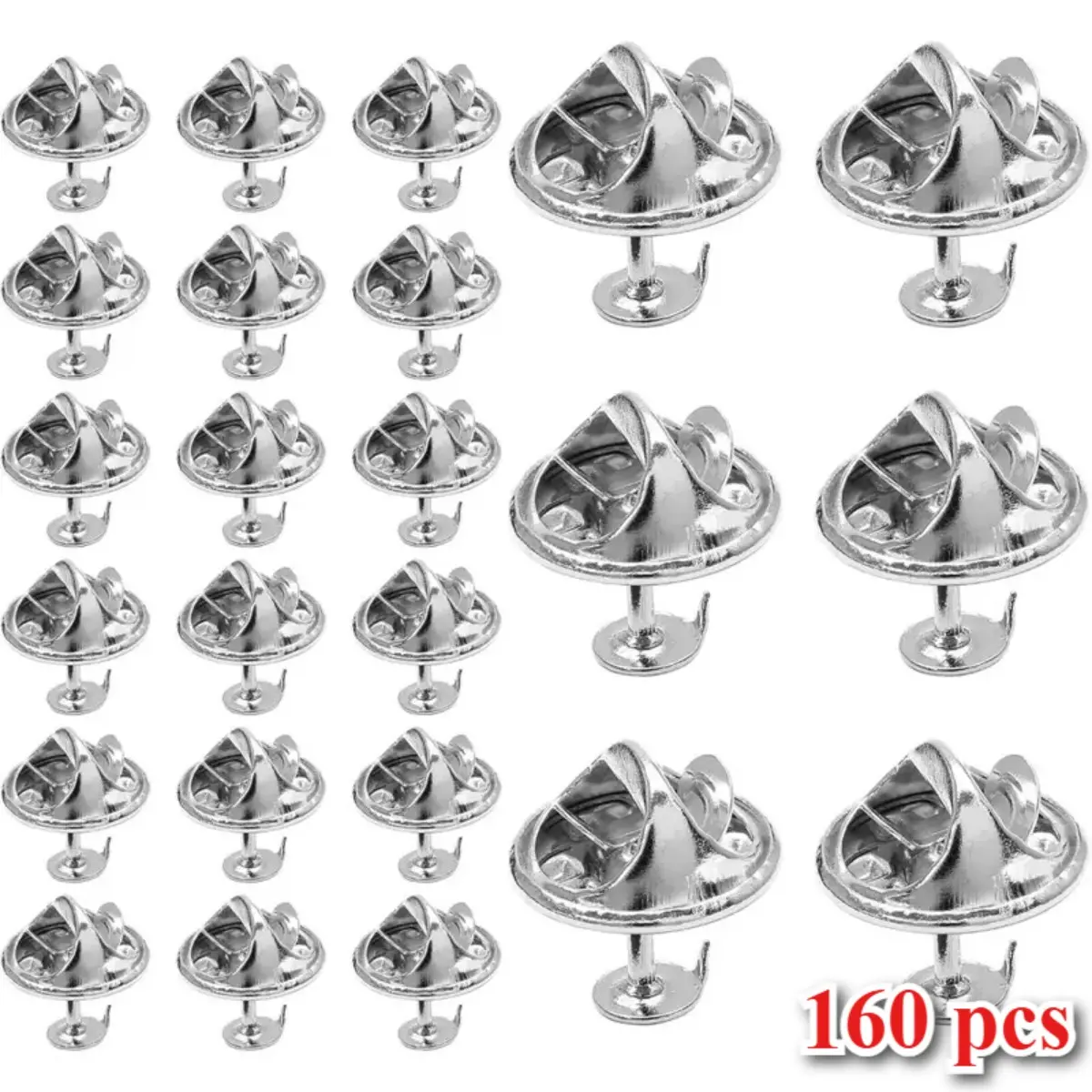 160 Plain Metal Brooch Clip Holders - Buckle Back Tie Badge Replacements, Pierced Butterfly Spring Buckles, Necktie Clips, Button Pin Tighteners - Easy to Wear/Remove, Customize/Personalize for DIY Projects - Sewing Tool Kit Accessory for Jewelry Makers,,