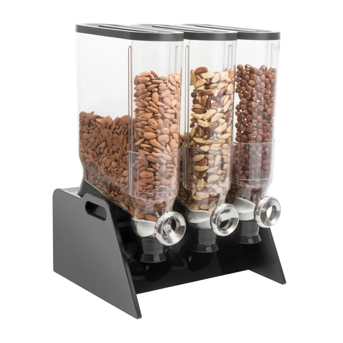 Rosseto DS109 3.5 gal Pro Bulk Dispenser System Triple Table-Top Black Acrylic Stand - 17.7 x 17.7 x 25.4 in.
