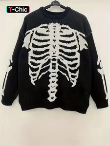 Women's Halloween Themed Skeleton Drop Shoulder Sweater, Casual Long Sleeve Round Neck Jumper for Daily Holiday Vacation Wear, Women's Knitwear for Fall, Womenswear