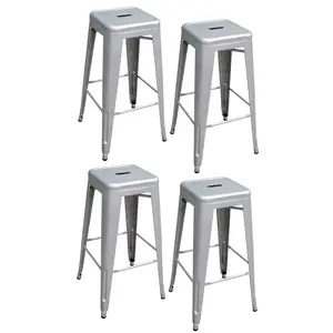 AmeriHome Modern 30 Inch Silver Metal Barstools Set of 4