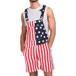 Unisex Red White and Blue Overalls with Stretch Bib Design, Stylish USA Flag Jumpsuit Pants for National Day Road Trips, Park Picnics or Coordinated Family Outfits