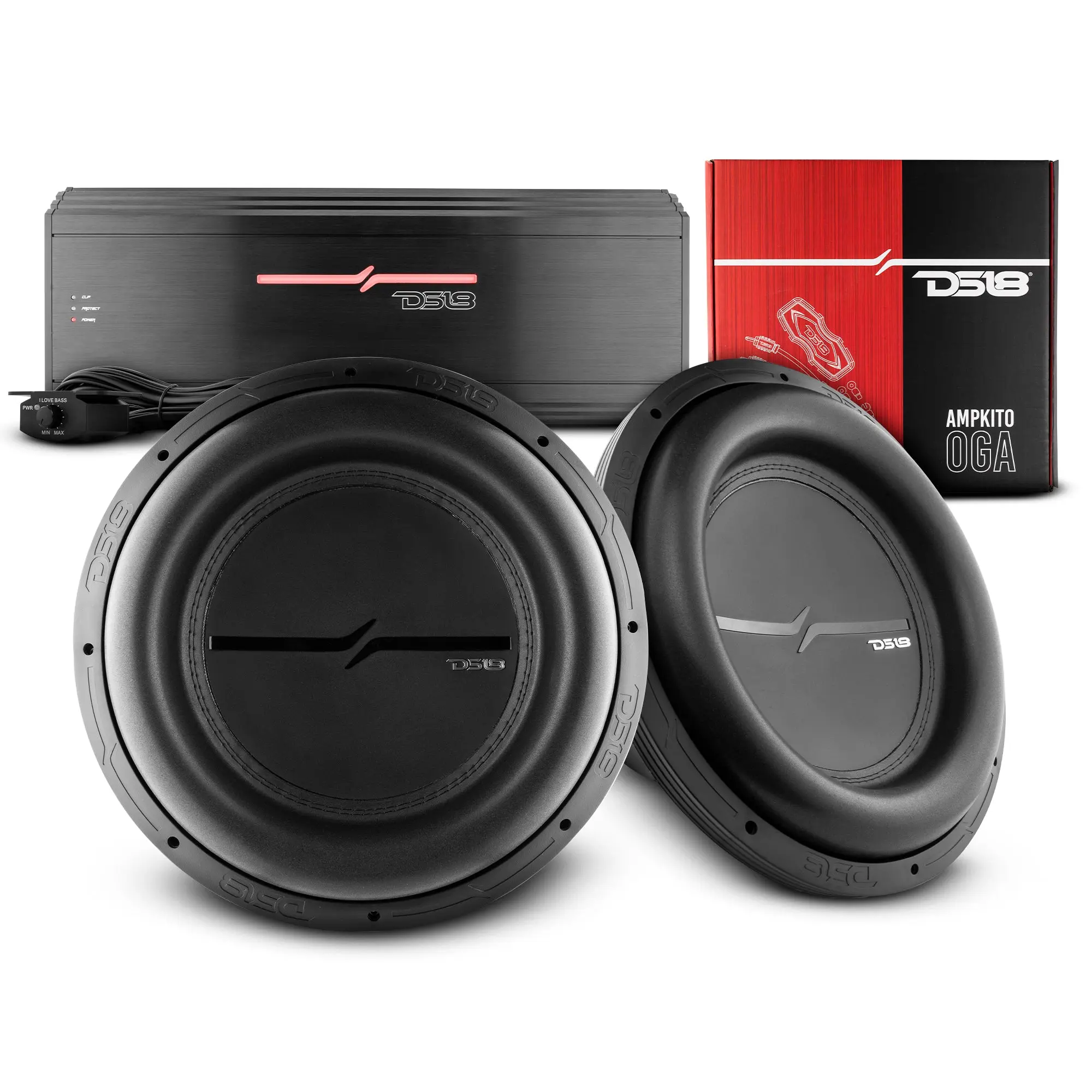 DS18 ZXI15.4D-PKG Car Audio Equipment Bass Package - 2 x 15" Subwoofer System Speakers, ZR2000.1D 1-Channel Monoblock Amplifier, AMPKIT0, 15" Bass Impact, 15hz Deep Reach