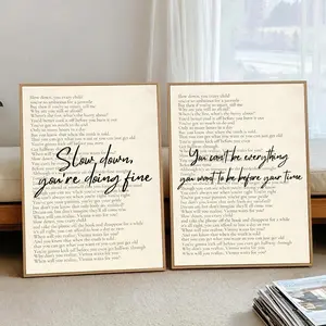 Set of 2 Slow Down You’re Doing Fine Poster, Billy Joel Vienna Lyrics Wall Art, Retro Affirmation Wall Decor for Dorm, Office or Classroom, Positive Quote Print - Unframed