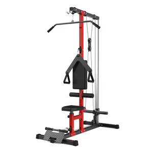 Garvee LAT Power Cable Machine,LAT Pull Down Machine with High and Low Pulley Station,Adjustable Leg Support,Heavy-Duty Steel Build,Back Exercise Equipment for Home Gym Body Strength Training, Black Red