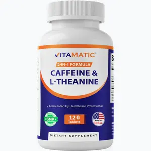 Vitamatic L-Theanine 200mg with Caffeine 100mg 120 Vegetarian Tablets - Nootropic Supplement for Focused Energy