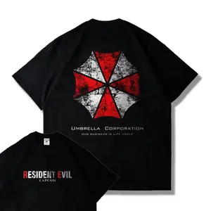 CAPCOM Resident Evil 4 Remastered Printed Short Sleeve T-Shirt, Retro Harajuku Y2K Loose Fit Casual Top, Fashion Leon Kennedy Graphic Tee, Unisex Streetwear Hip Hop Vintage Aesthetic Daily Outdoor Sport Lounge Wear