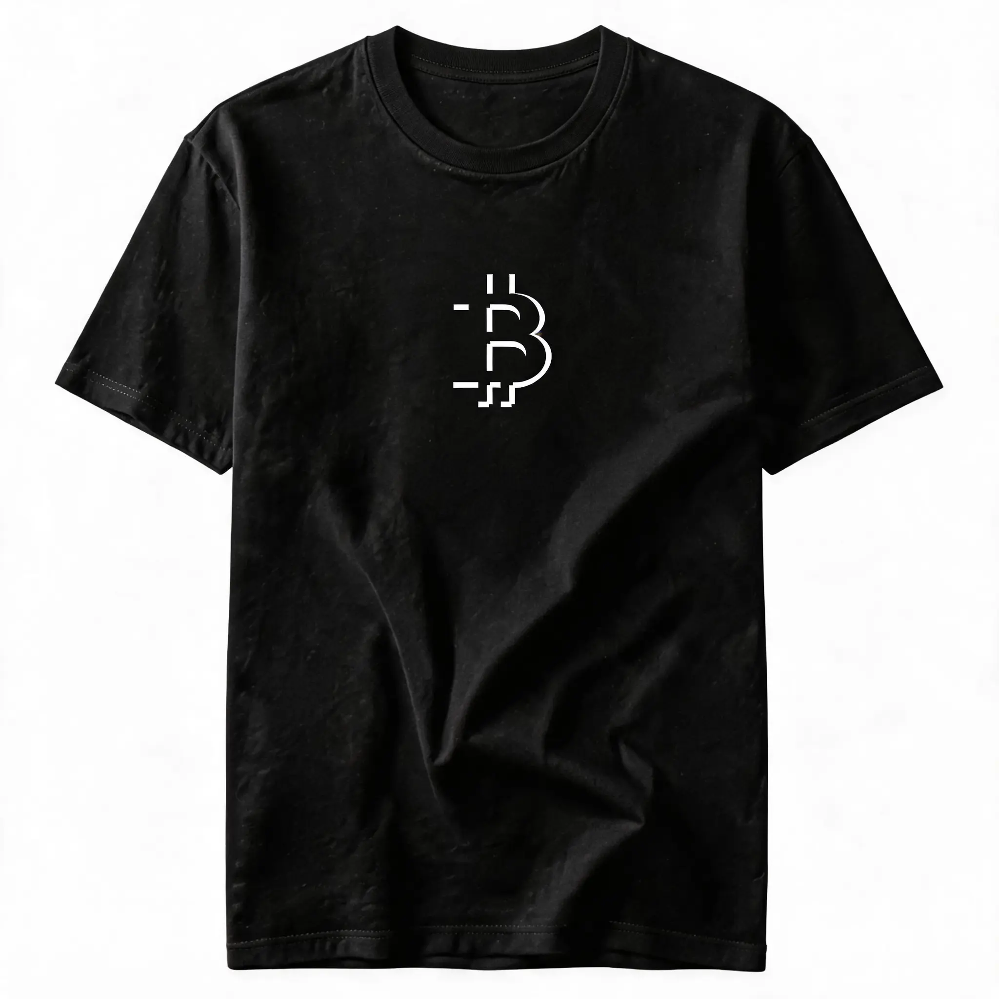 Minimal Line Bitcoin BTC Symbol Simple Crypto Logo Chest Print Graphic T-Shirt Blockchain Investor Basic Unisex Cotton Short Sleeve Casual Tee