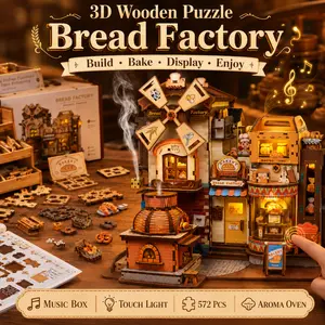 CUTEBEE 3D Wooden Puzzle Bread Factory: Ultimate ASMR DIY Mechanical Kit with Lights & Music, Cozy Room Decor & Satisfying Craft Gift