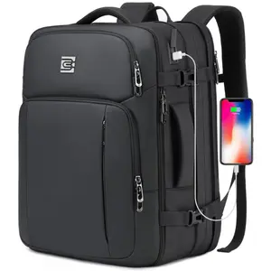 Bruno Cavalli Travel Backpack TSA Friendly 36L Expandable #18621 Black with 17" Laptop Compartment, USB Charging, Water Bottle Pocket, Anti-Theft, Waterproof, for Business, Travel, Outdoor