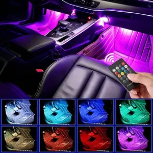Set of 4 Car LED Foot Decorative Ambient Light Strips, Universal Colorful Atmosphere Lights, High-Brightness Neon Lights, USB Car Decorative Lighting Additions, No Batteries Included luz led carro music sync mode dash van