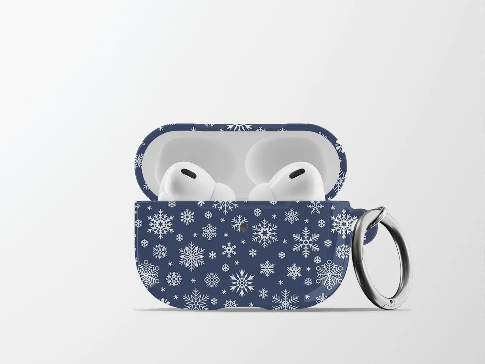 Snowflakes Men AirPods Case | Christmas Pattern Hard Shell Earbud Case Cover with Carabiner