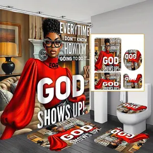 Bathroom Decorations, 4 Counts/set Including Shower Curtain & Toilet Mat & Bath Mat & Toilet Lid Cover, Bathroom Accessories for Home Decor