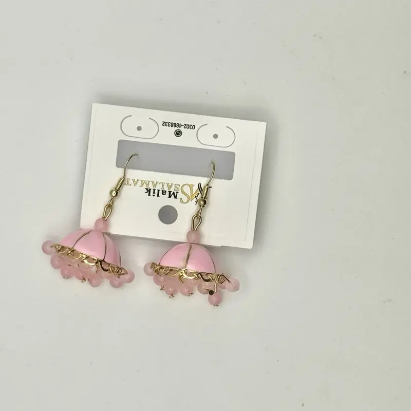 Begum Bell Jhumkas Traditional Jewelry with Pink Beads and Gold Accents for Women Earrings