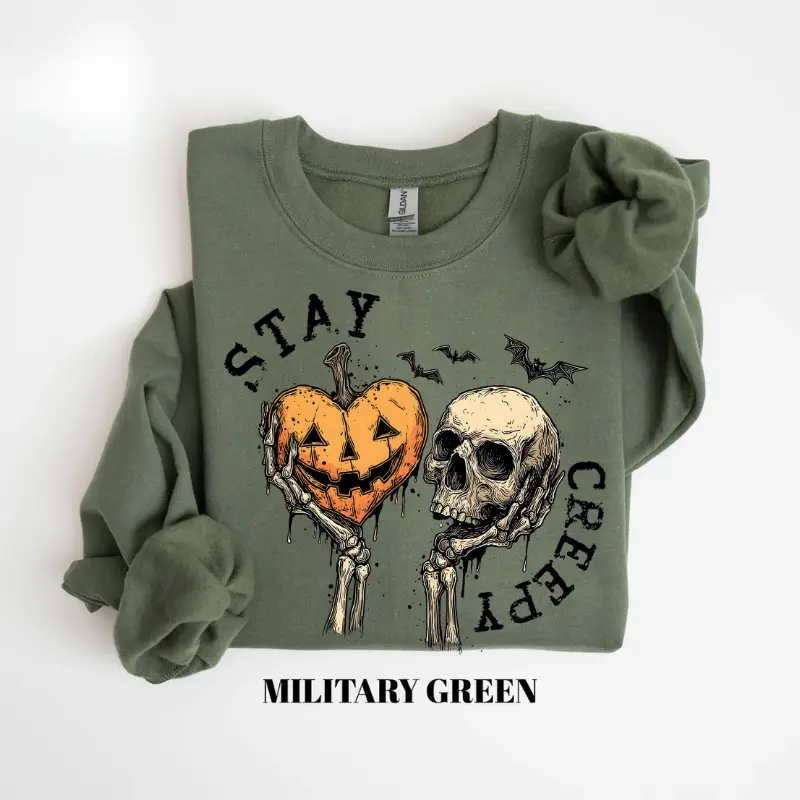 Stay Creepy Sweatshirt, Retro Dripping Heart Halloween Crewneck, Skeleton Hand Spooky Graphic Pullover, Grunge Horror Sweater, Vintage Fall Gift