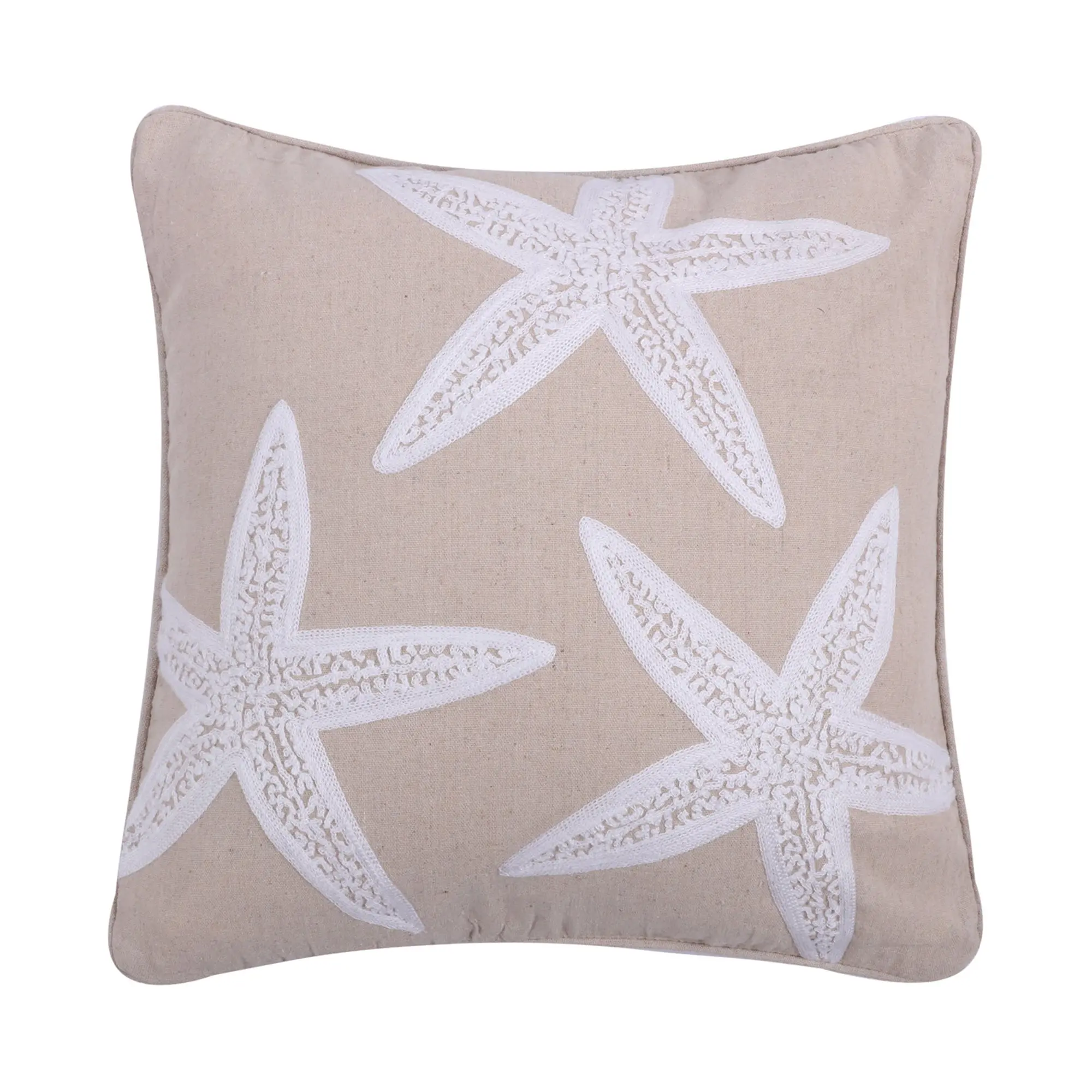 Stone Harbor Sea-Inspired Starfish Motif Pillow, 18x18 in Pre-Filled Feather-Inner Natural Couch Home Decorative Cushion