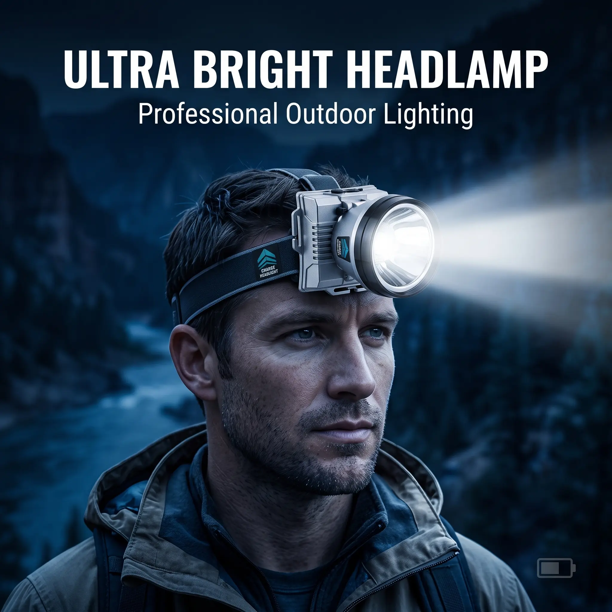 Ultra Bright Rechargeable LED Headlamp, 90° Adjustable Beam IPX Waterproof Head Light with Smart Power Display, Type-C Fast Charging Head Flashlight for Fishing Camping Hiking Repair Outdoor Use