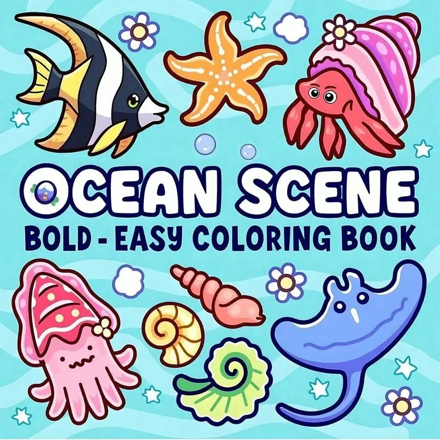 This ocean-themed, colorful, Fun coloring book Scenes helps relieve stress, the design is bold and minimalist, suitable for relaxation, meditation. It is a great gift for family and friends, and an ideal choice for back-to-sch