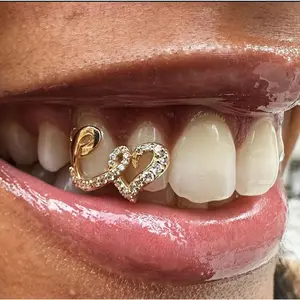 Double love copper micro-inlaid zircon hip hop braces teeth grills teeth decoration personality trend teeth decoration earring women santa muerte pendant f rien ship bracelet
