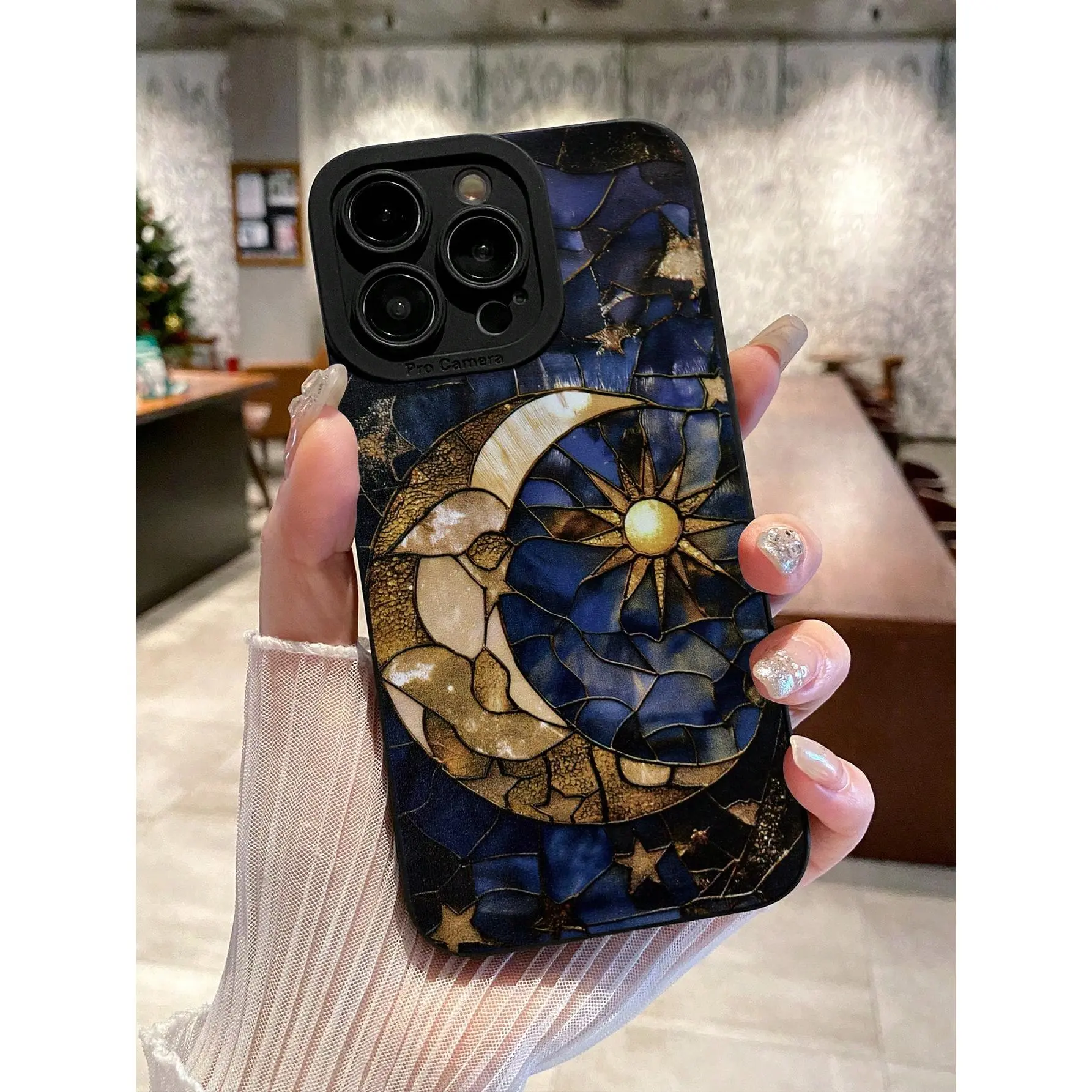 Bohemian-style celestial moon, stars, and sun colorful pattern phone case, vintage art, mysterious elements, suitable for iPhone 11/12/13/14/15/16/17/X/XS/XSMAX/16E/12.13MINI. It is the perfect holiday gift for friends, family, and yourself., Accessories,