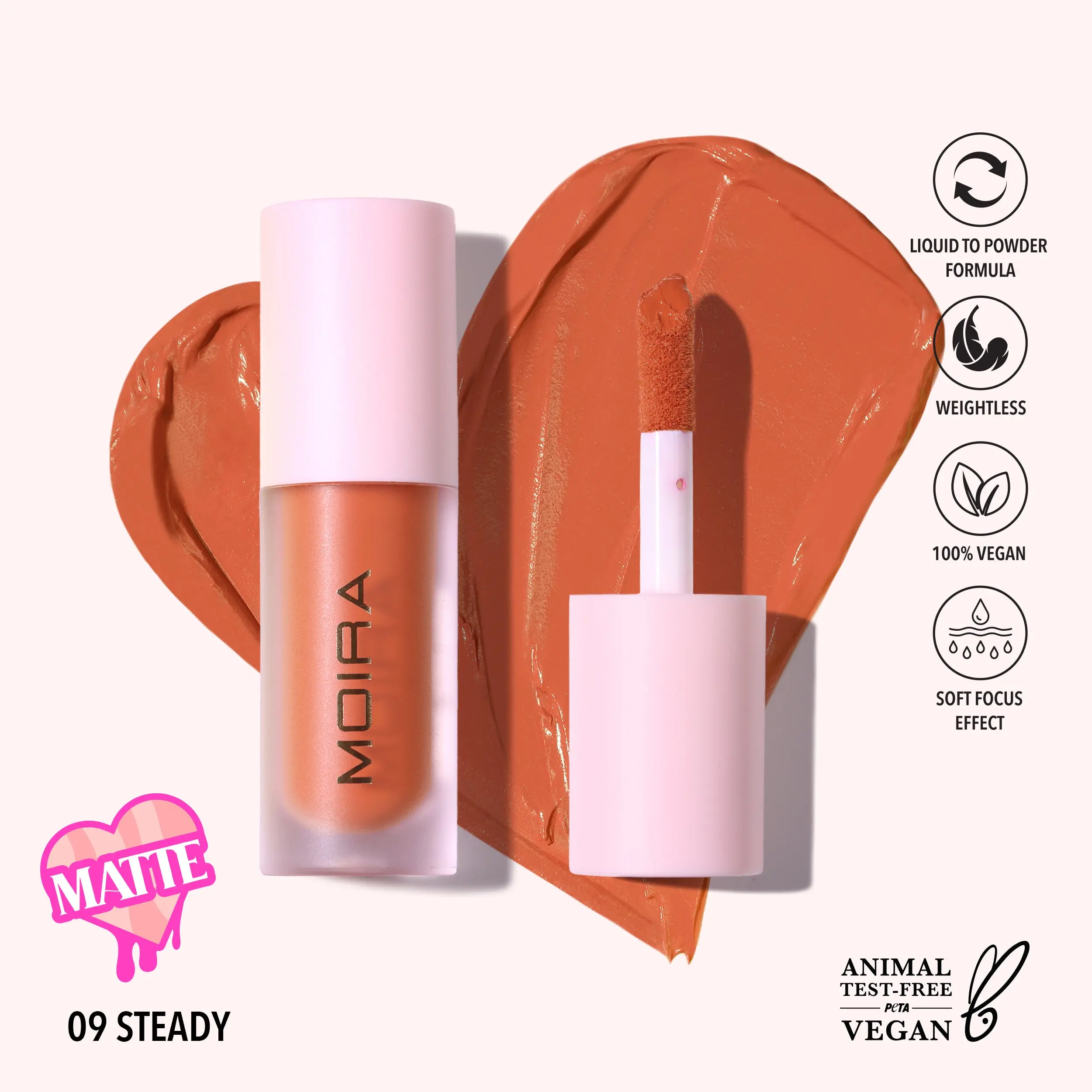 MOIRA | Love Steady Liquid Blush (009, Steady) | Lightweight Matte Liquid Blush with Buildable, Long-Lasting Color