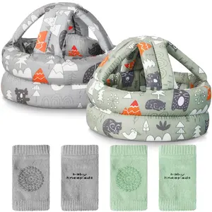 P-KCP013     2 Pack Baby Safety Helmet Set, Adjustable Head Protector with Knee Pads, Cushion Bumper for Crawling & Walking(Forest)